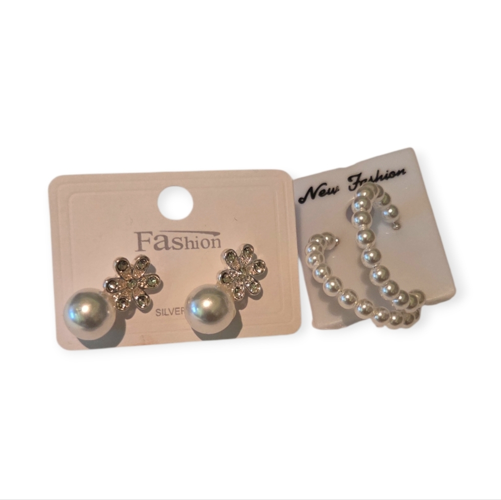 Elegant Silver and Pearl Earring Set Bundle